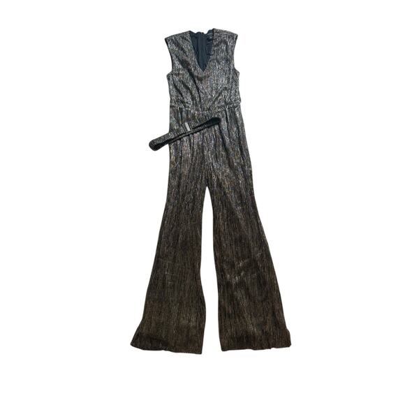 Halogen Metallic V-Neck Sleeveless Jumpsuit w/ Belt Size Small‎ - Picture 1 of 4